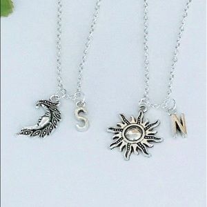 Set of 2 Moon and Sun Necklaces, Initial Necklace.